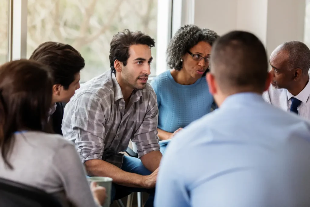 a group therapy sessions taking and engaged