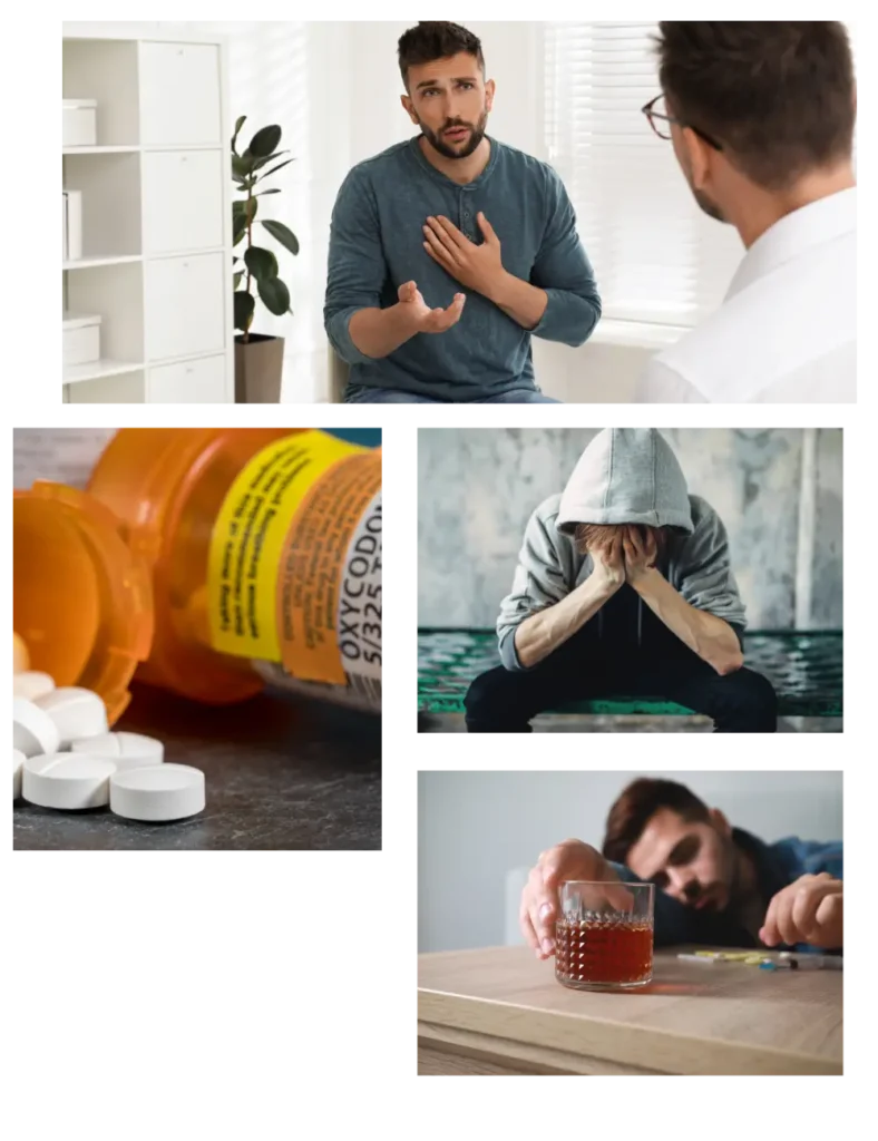 collage of addiction images