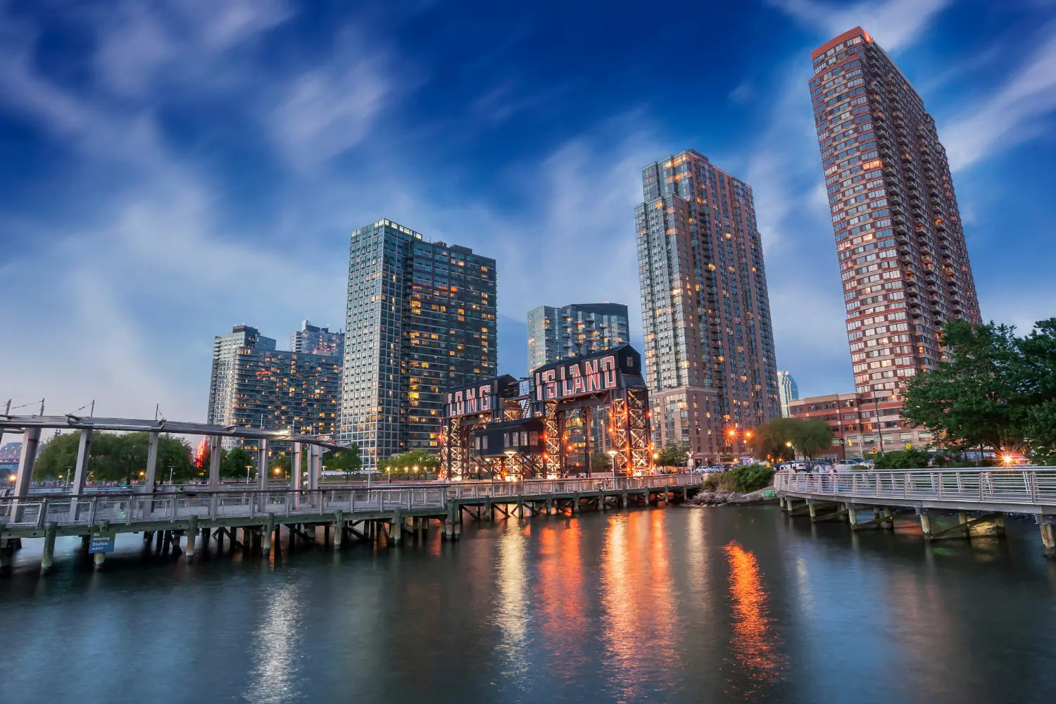 long island new york bridge and buildings view