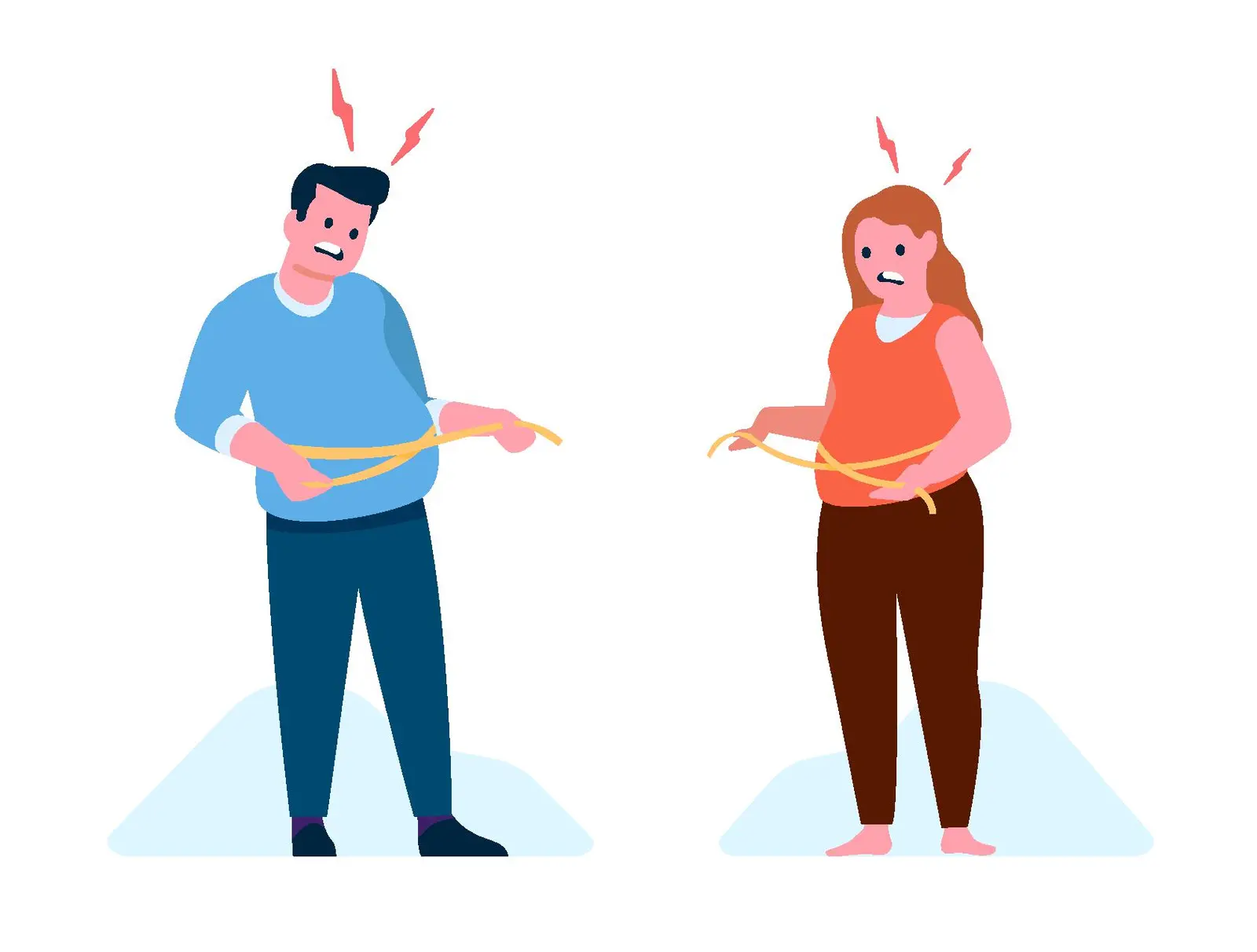 Man and woman standing on scales.